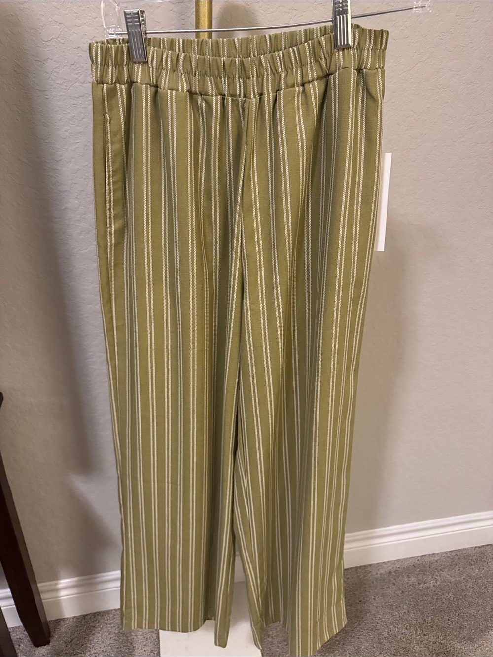 The Workshop Boutique Brand Olive Green Striped Wide Leg Pants